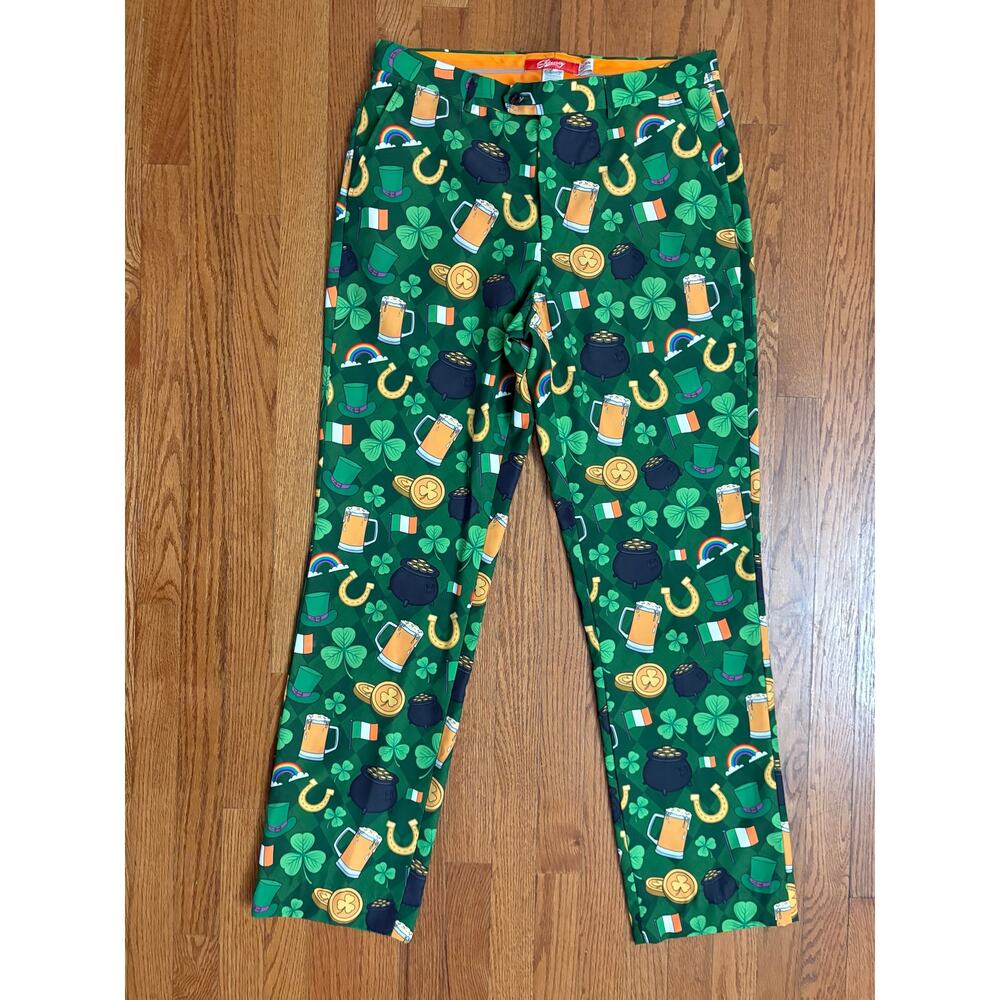 Shinesty Men's St Patrick's Day Green Ireland Slacks Pants Size 33x34- EUC‎
